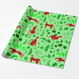 weihnachts-leopard-gepard-monstera-pflanze geschenkpapier