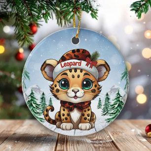 Weihnachts-Leoparden-Flecken-Kitty-Katzenliebhaber Keramik Ornament