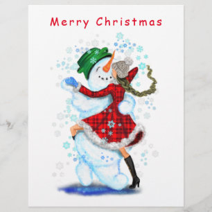 Weihnachts-Letterhead Snowman und Girl-Tanz Briefbogen