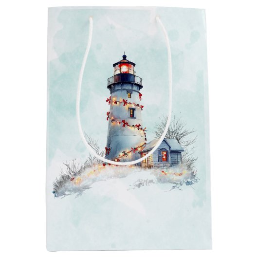 Weihnachts-Leuchtturm an der Küste Mittlere Geschenktüte (Vorderseite)