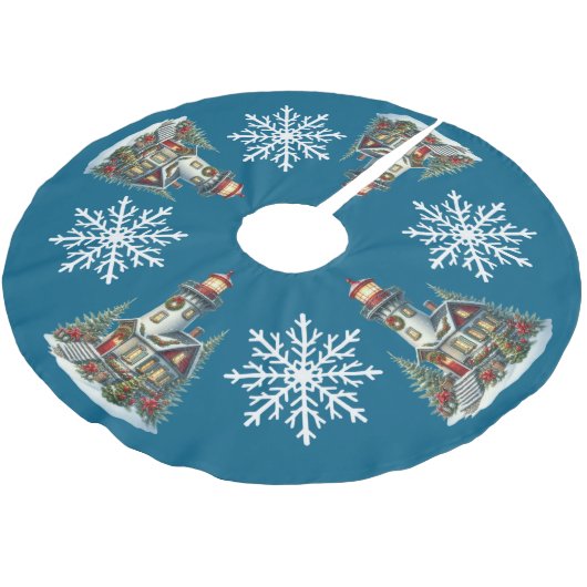 Weihnachts-Leuchtturm-Baumrock Polyester Weihnachtsbaumdecke (Schrägansicht)