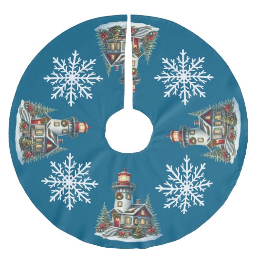 Weihnachts-Leuchtturm-Baumrock Polyester Weihnachtsbaumdecke (Vorderseite)