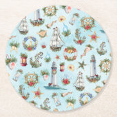 Weihnachts-Leuchtturm Beach Coastal Thema Runder Pappuntersetzer (Vorderseite)