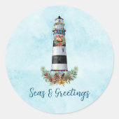 Weihnachts-Leuchtturm für Wasserfarbe Runder Aufkleber (Vorderseite)