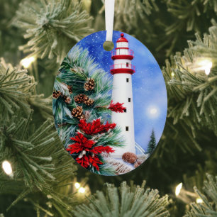 Weihnachts-Leuchtturm im Schnee Ornament Aus Metall