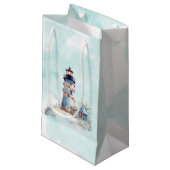 Weihnachts-Leuchtturm Küstenurlaub Kleine Geschenktüte (Vorderseite Schrägansicht)