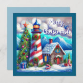 Weihnachts-Leuchtturm Nautical Coastal Mountain Feiertagskarte (Vorne/Hinten)