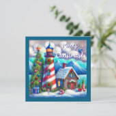 Weihnachts-Leuchtturm Nautical Coastal Mountain Feiertagskarte (Stehend Vorderseite)