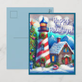 Weihnachts-Leuchtturm Nautical Coastal Mountain Feiertagspostkarte (Vorne/Hinten)