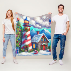 Weihnachts-Leuchtturm Nautical Coastal Mountain Fleecedecke