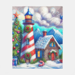 Weihnachts-Leuchtturm Nautical Coastal Mountain Fleecedecke