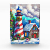 Weihnachts-Leuchtturm Nautical Coastal Mountain Fotoblock (Vorderseite)