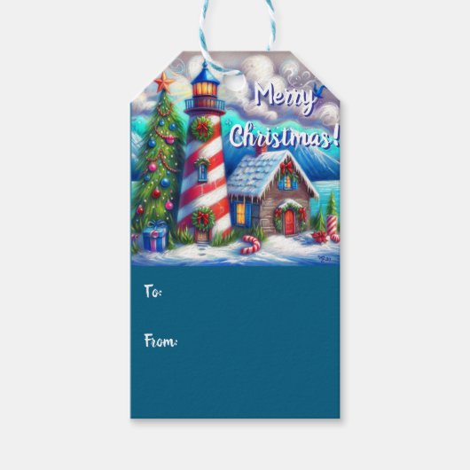 Weihnachts-Leuchtturm Nautical Coastal Mountain Geschenkanhänger (Vorderseite)