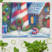 Weihnachts-Leuchtturm Nautical Coastal Mountain Geschirrtuch (Gefaltet)