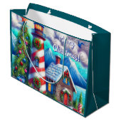 Weihnachts-Leuchtturm Nautical Coastal Mountain Große Geschenktüte (Rückseite Schrägansicht)