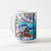 Weihnachts-Leuchtturm Nautical Coastal Mountain Kaffeetasse (Vorderseite Links)