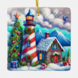 Weihnachts-Leuchtturm Nautical Coastal Mountain Keramikornament