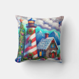 Weihnachts-Leuchtturm Nautical Coastal Mountain Kissen