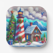 Weihnachts-Leuchtturm Nautical Coastal Mountain Pappteller (Vorderseite)