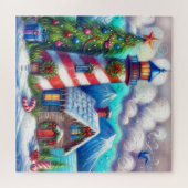 Weihnachts-Leuchtturm Nautical Coastal Mountain Puzzle (Horizontal)