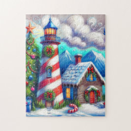 Weihnachts-Leuchtturm Nautical Coastal Mountain Puzzle