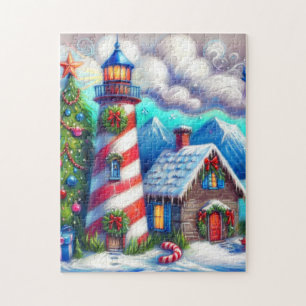 Weihnachts-Leuchtturm Nautical Coastal Mountain Puzzle