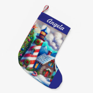 Weihnachts-Leuchtturm Nautical Magnetic Card Kleiner Weihnachtsstrumpf