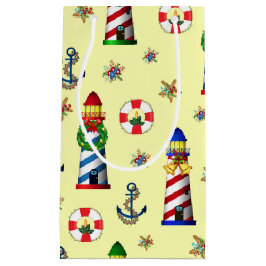 Weihnachts-Leuchtturm Nautical Yellow Background Kleine Geschenktüte