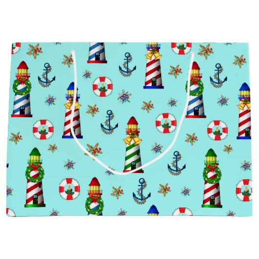 Weihnachts-Leuchttürme Große Geschenktüte (Vorderseite)