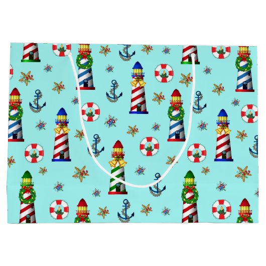 Weihnachts-Leuchttürme Große Geschenktüte (Rückseite)