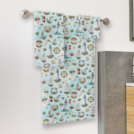 Weihnachts-Leuchtturmschiff an der Küste Badhandtuch Set