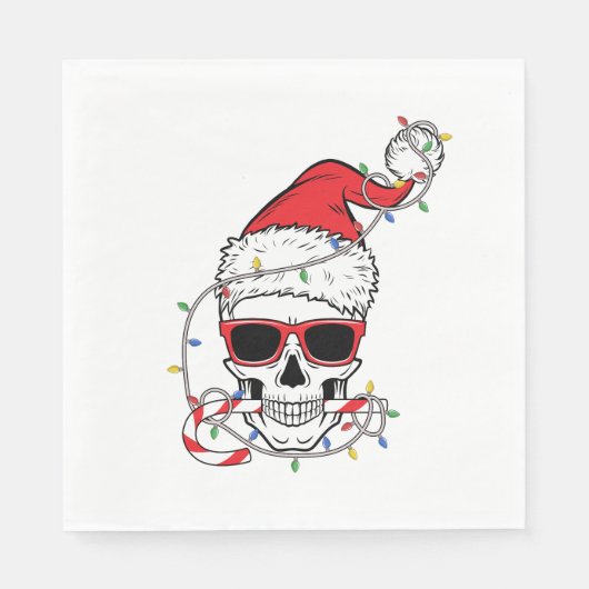 Weihnachts-Licht-Skelettschädel Serviette (Vorderseite)