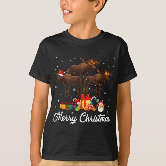 Weihnachts-Lichter Xmas Pajama Elche Tiere L T-Shirt (Vorderseite)