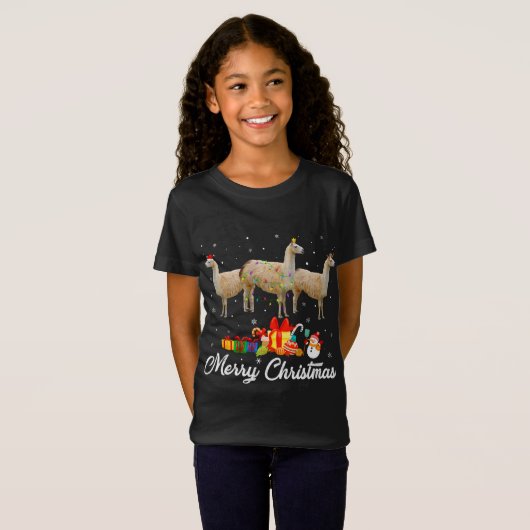 Weihnachts-Lichter Xmas Pajama Llama Tiere L T-Shirt (Vorne ganz)