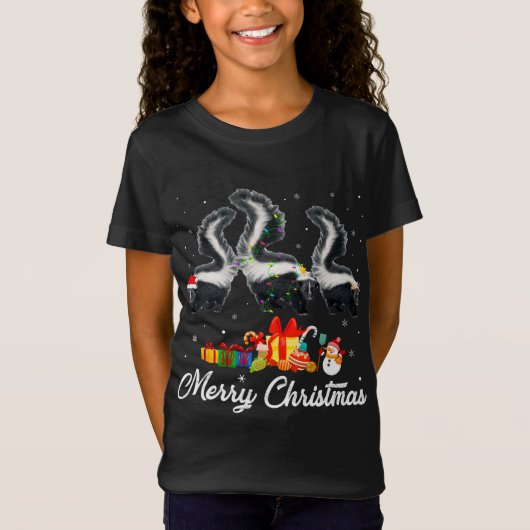 Weihnachts-Lichter Xmas Pajama Skunk Animals L T-Shirt (Vorderseite)