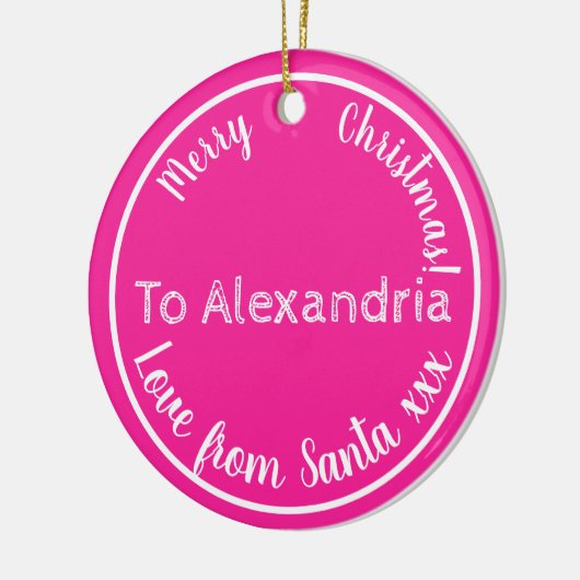 Weihnachts-Liebe aus Personalisiertem Rosa Keramik Ornament (Links)