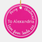 Weihnachts-Liebe aus Personalisiertem Rosa Keramik Ornament (Hinten)