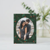 Weihnachts-Liebe Couple Foto Chic Green Mistletoe Postkarte (Stehend Vorderseite)
