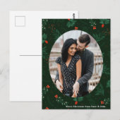 Weihnachts-Liebe Couple Foto Chic Green Mistletoe Postkarte (Vorne/Hinten)