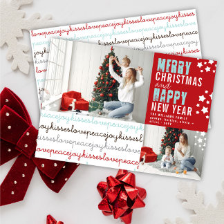 Weihnachts-Liebe Peace Joy Kisses Holiday Foto-Kar Feiertagskarte