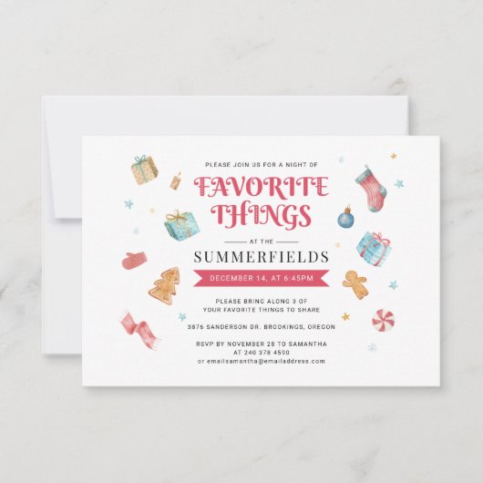 Weihnachts-Lieblings-Dinge Geschenk Swap-Party Einladung (Vorderseite)