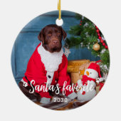 Weihnachts Lieblings-Pet-Welpen-Foto Keramik Ornament (Hinten)