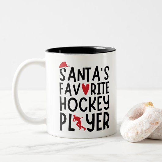 Weihnachts Lieblingshockeyspieler, Weihnachtsgesch Zweifarbige Tasse (Mit Donut)