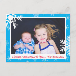 Weihnachts Light Blue Snowflakes Family Foto Card Postkarte