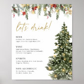 Weihnachts Light Pine Tree Wedding Drink Bar Sign Poster (Vorne)