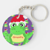 Weihnachts Lila Frog Weihnachtsmannmütze Muster Ne Schlüsselanhänger (Rückseite)