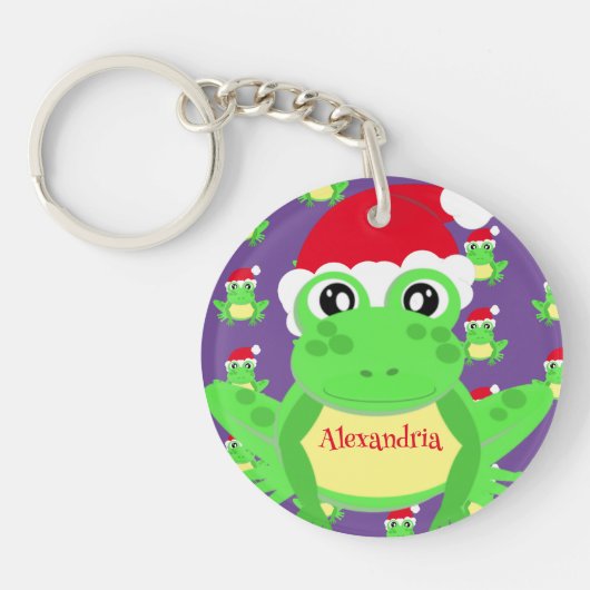 Weihnachts Lila Frog Weihnachtsmannmütze Muster Ne Schlüsselanhänger (Vorderseite)