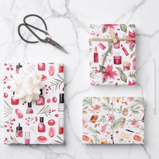 Weihnachts-Lippenstift-Nagelpolitur Geschenkpapier Set (Vorderseite)