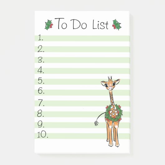 Weihnachts-Liste Weihnachtsgiraffe Holly Kranz Post-it Klebezettel (Vorderseite)