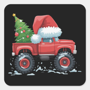 Weihnachts-LKW-Baum Xmas Lustiger Feiertag Winter Quadratischer Aufkleber